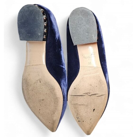 Nicholas Kirkwood velvet blue pointed toe faux pearls flats shoes EU39 US8.5 - Picture 9 of 11
